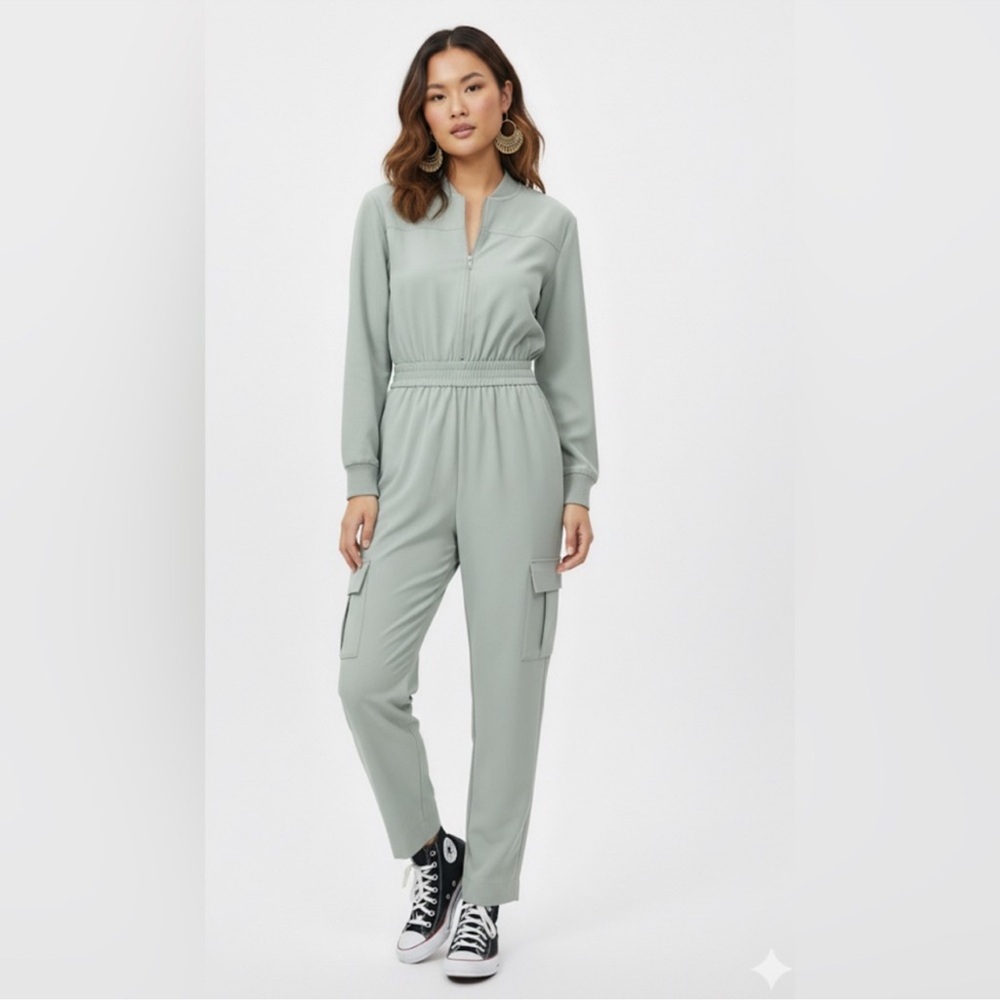 Steve Madden $119 Alena Jumpsuit Misty Jade High Rise Straight Leg Cargo Small